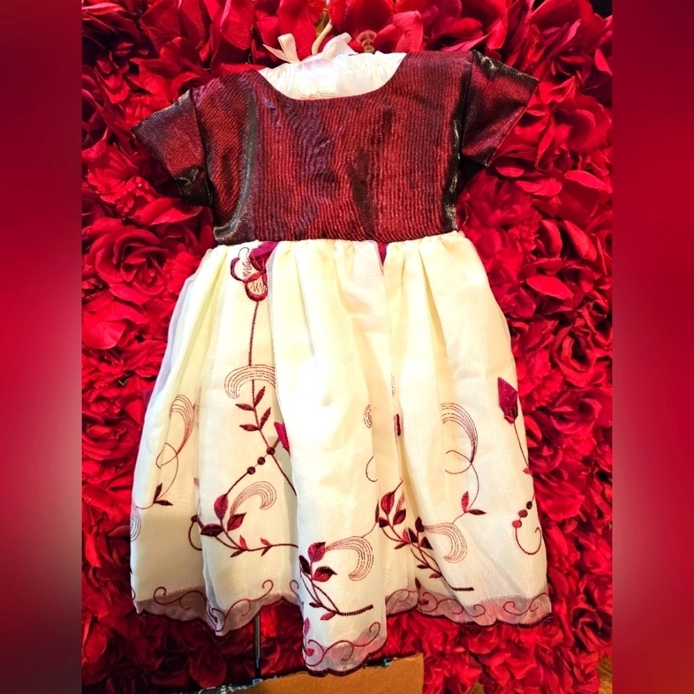 Swea Pea & Lilli Toddler Dress Size Large Burgundy & Cream Dress Floral Like New